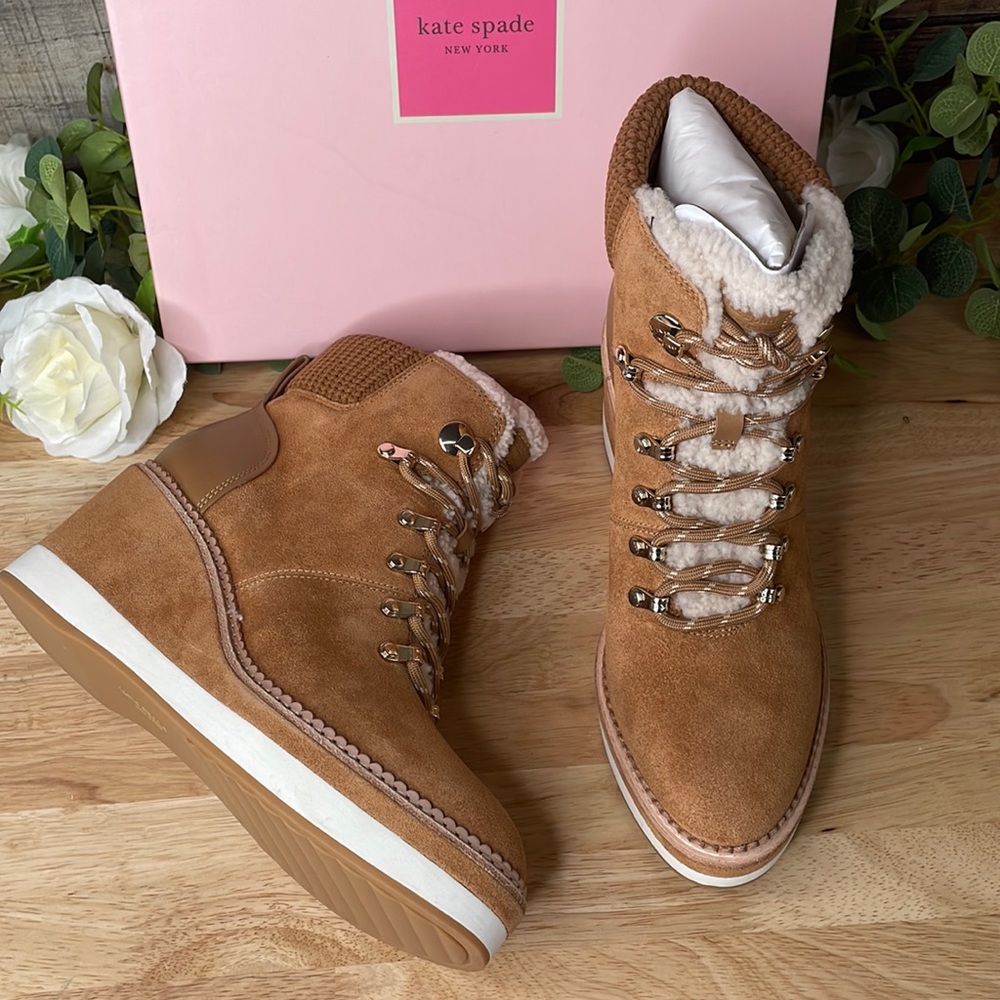 Kate Spade New York Willow Genuine Shearling Wedge Bootie 8M NWT